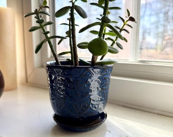 Blue Ceramic Plant Pots, Set of 4