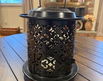 Round Lantern Candle Holder Bronze Espresso Brown Metal Candleholder Indoor Outdoor Table Centerpiece