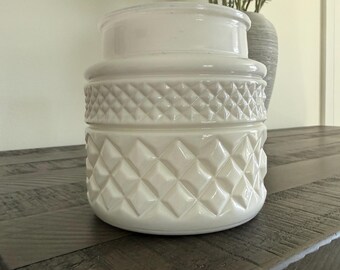 White Glass Diamond Pattern Candle Holder – Farmhouse Mid-Century Modern Style