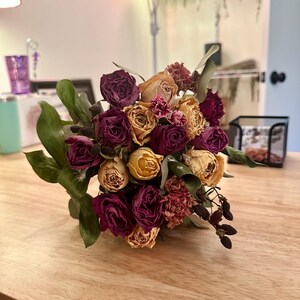 Rose Eucalyptus Floral Bouquet, Dried Flowers for Weddings, Gifts, and Home Accents