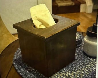 Solid Wood Tissue Box Cover Rustic Farmhouse Brown Square Wooden Tissue Holder Housewarming Gift