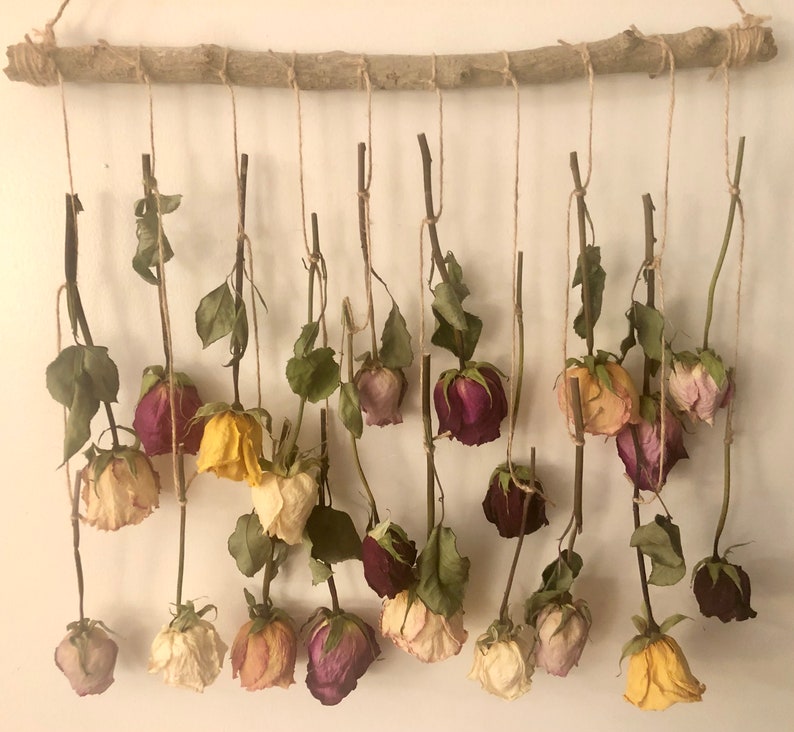 Dried Roses Wall Decor Dried Flowers Hanging Decor Etsy