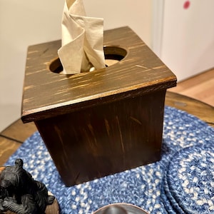 Brown Tissue Box Cover, Rustic Wooden Tissue Holder, Farmhouse Square Tissue Cover
