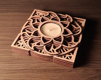 Candle holder layered mandala svg, lotus mandala, laser cut files, DIGITAL PRODUCT