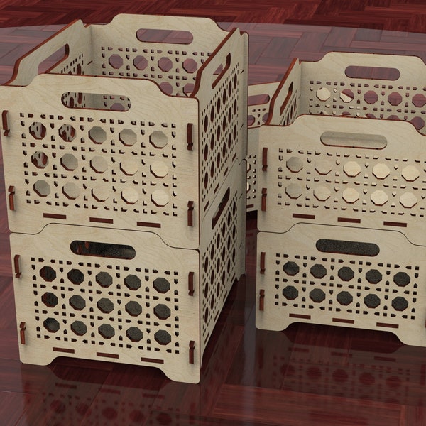 Stackable storage boxes svg, 2 sizes, 3mm, 4mm, 6mm, basket, organizer, Glowforge laser cut file, Digital product cdr/dxf/svg/ai/pdf