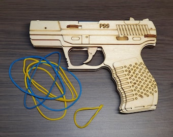 Glowforge FILE Rubber band gun Walther P99 3mm, 1/8", 3.6mm, 3.8mm, 4mm and targets(3mm, 4mm) cdr/dxf/ai/pdf/svg. Digital product