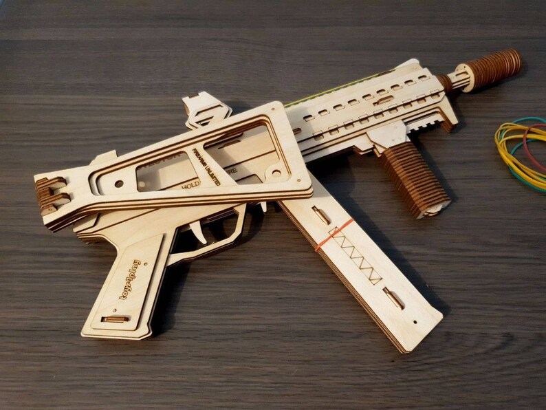 UMP40M Rubber band gun kit Automatic wooden submachine gun kit Etsy