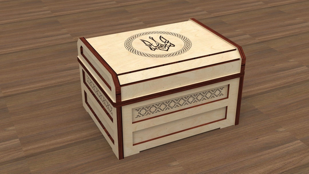 Casket With a Trident, Trident Chest, Secret Box Svg, Jewelry Box, 3mm