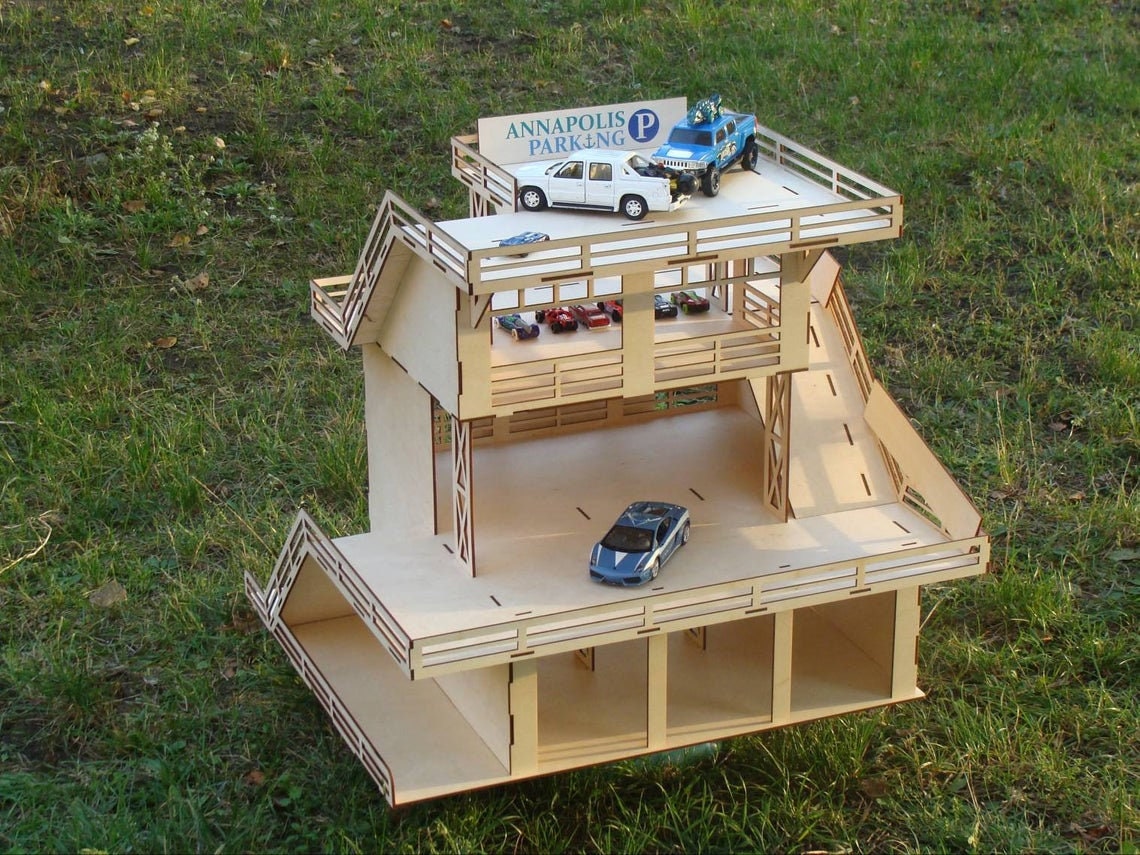 Toy car garage for diecast 1/18 cars wooden parking for small Etsy