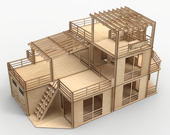 Modern Dollhouse 1 12 scale Kit DIGITAL FILEs for laser cut 1 12 dollhouse. Wooden garage kit svg 1 12 scale dollhouse