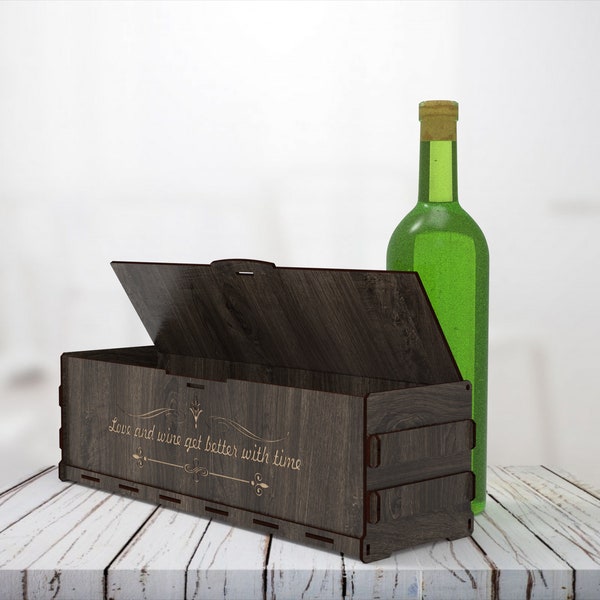 Personalized Wine box for 0.75l bottle, whiskey gift box 3mm, 1/8in, 4mm, 5mm, laser cut files, Digital product cdr/dxf/svg/ai