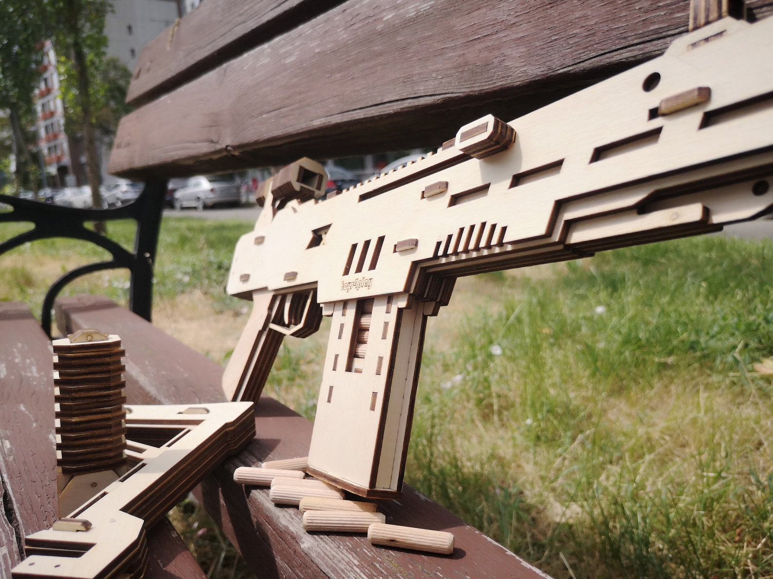 Rubber band gun Automatic plywood submachine gun shoots with Etsy