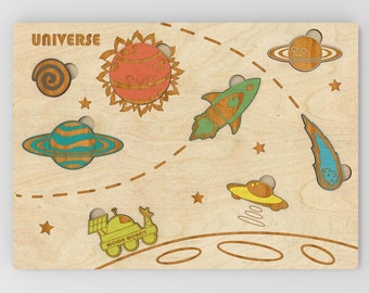 Universe solar system wooden puzzle. Digital files for laser cut puzzles, Digital Download svg, Glowforge files.