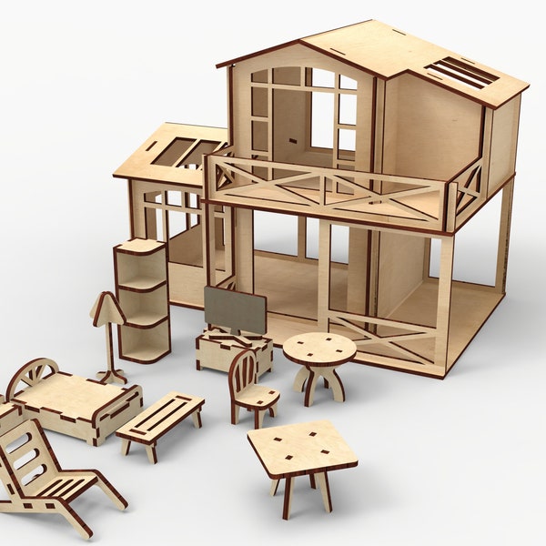 Wooden dollhouse furniture DIGITAL FILEs for laser cut doll house SVG kit 3 cdr/dxf/ai/svg/pdf