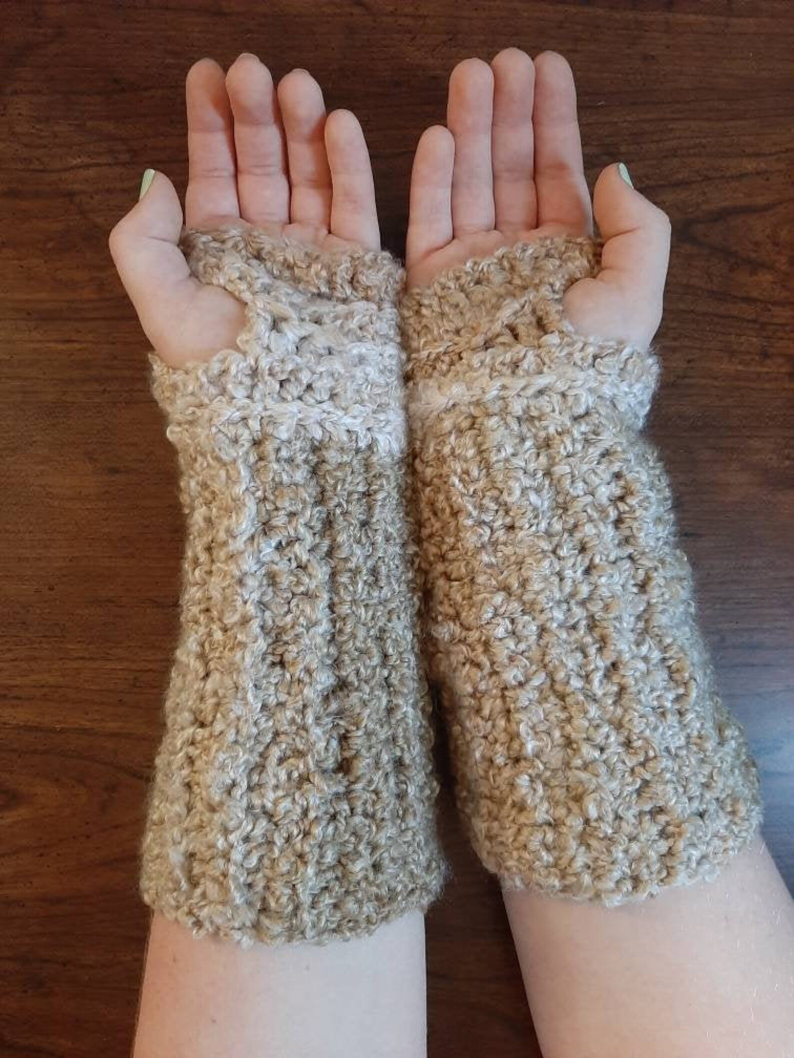 Women's Winter Fingerless Gloves Tan Arm Warmers Etsy