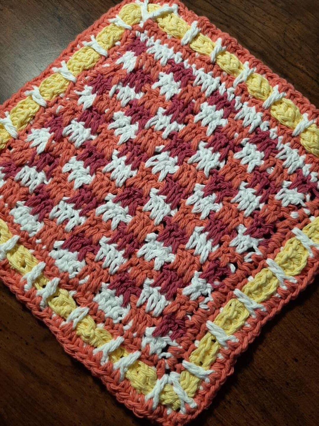 Pink/peach Gingham Dishcloth, 9x9, Housewarming Gift, Gingham Dishcloth