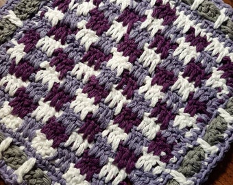 Purple Gingham Dishcloth, 9.5"x9", Housewarming Gift, Gingham Dishcloth, Crochet, Hand Towel, Gingham Washcloth, Wash Rag, Free Shipping