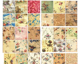 1930s Botanical Wallpaper Swatches: Shabby Chic Designs (Digital Download)