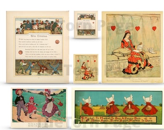 Vintage afdrukken met kinderrijmpjes: traditioneel kinderdagboek kortstondig (digitale download)