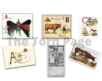 Vintage Alphabet Karteikarten: Shabby Chic Collage Papiere (Digitaler Download)