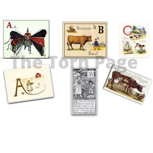 Vintage Alfabet Flashcards, Digitale Gemengde Alfabetten, Alfabet Printables, 8.5x11 en A4 Formaten, Journal Ephemera, Instant Download