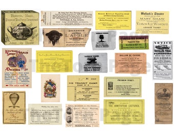 Vintage Tickets, Digital Junk Journal and Scrapbook Ephemera, Art and Craft Supplies, Instant Download, Commercial Use