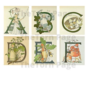 Bellissimo alfabeto botanico vintage, Ottilia Adelborg, alfabeto stampabile per riviste e album di ritagli, arte della parete, licenza commerciale