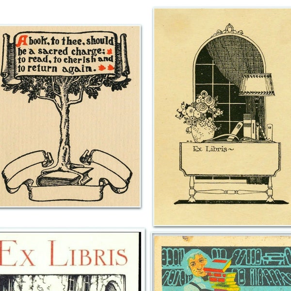 Vintage Book Plates, Huge Variety of Digital Ex Libris, Printable Ephemera, Junk Journal, Scrapbook, Art and Craft Scrapbook Supplies