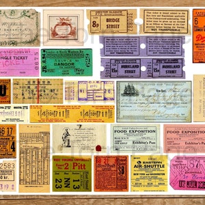 Vintage Tickets, Pack 3, Digital Junk Journal und Scrapbook Ephemera, Kunst und Bastelbedarf, Instant Download
