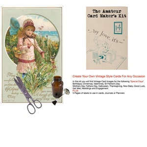 Kit de fabricante de cartões amadores vintage DIY, cartões digitais imprimíveis para embelezar, suprimentos para diários e planejadores, licença comercial