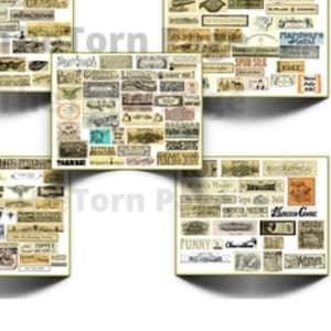 Vintage Script Labels, Pack 1, Eclectic Mix of Digital, Printable, Vintage Labels, Junk Journal and Scrapbook Supplies, Instant Download