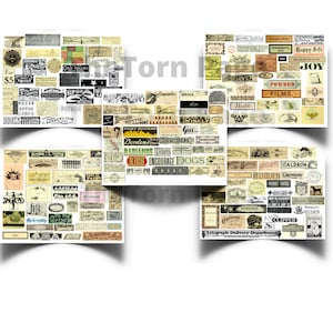 Etiquetas vintage con texto en inglés (paquete de 2): una mezcla ecléctica de etiquetas vintage digitales e imprimibles, ideales para diarios y álbumes de recortes, descarga instantánea.