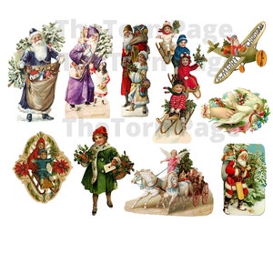 Vintage kerststansvormen, afdrukbare kerstcollagevellen, 70 kieskeurige snijafbeeldingen, ambachtelijke projecten, direct downloaden, commercieel gebruik