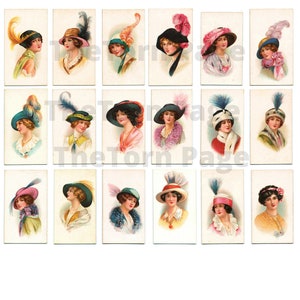 Belezas Vintage em Chapéus, 72 Cartões de Chá Digitais, Diário de Lixo e Ephemera de Scrapbooking, Cartões de Chá Vintage para Imprimir
