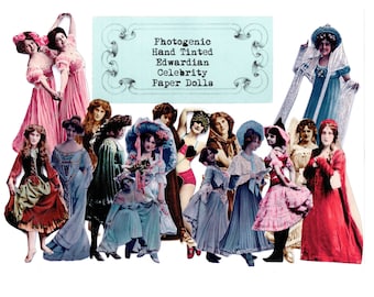 Hand Tinted Edwardian Celebrity Paper Dolls: Collage Ephemera (Digital Prints)