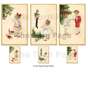 Crianças de Natal Vintage, Páginas de Diário para Imprimir e Encartes para Costura, Fabricação de Cartões, Materiais para Artesanato, Uso Comercial