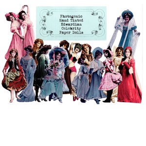 Handgekleurde fotogenieke Edwardian Paper Dolls van beroemdheden, afdrukbare pietluttige collagepapier, kleur en sepia, instant digitale prints