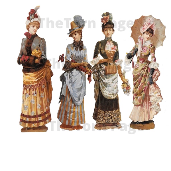 Vintage Transparent Ladies and Floral PNGS, Design your own Collage and Decoupage Sheets, Labels and Greeting Cards, Commercial Use