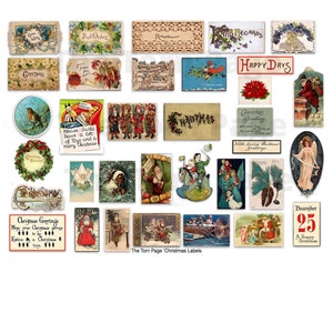 Étiquettes de Noël vintage/insertions ponctuelles, 100 étiquettes de Noël vintage imprimables, fournitures pour carnets et scrapbooking, lot 1