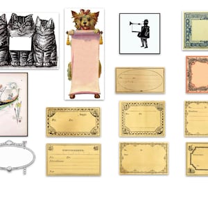 Prachtige bewerkbare vintage labels, afdrukbare digitale labels, JPG- en pdf-formaat, vele toepassingen, tijdschriften, plakboeken Craft Supplies