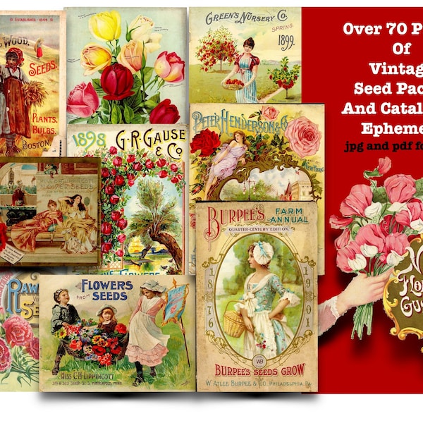 Vintage Seed Packet Ephemera: Floral Images for Junk Journals etc. Collage Papers  (Digital Download)