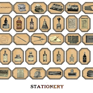 Vintage briefpapier en kunstlabels, digitale zwart-witlabels, jpg- en pdf-formaat, benodigdheden voor tijdschriften en plakboeken, direct downloaden