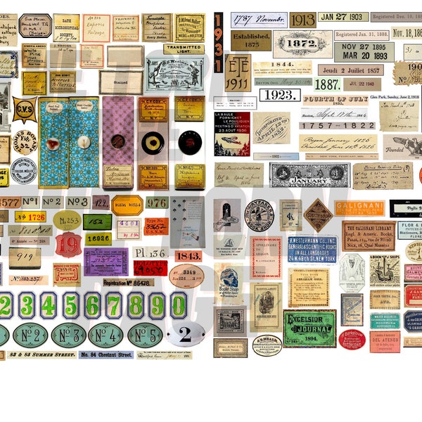 DIY Vintage Amateur Label Collectors Kit, 25 Pages of Vintage Labels, Over 500 Labels, Junk Journal Paper Making Supplies, Instant Download