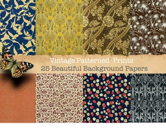 Vintage Patterned Scrapbook Papers, Floral Patterned Papers, Digital Vintage Papers, Craft and Art Projects, Instant Download