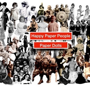 Personnes heureuses en papier, Happy Paper Dolls vintage, kit de journal numérique indésirable, fournitures créatives, pochette, étiquette chargée et support pour éphémères