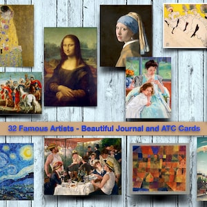 La collection ultime de peintures célèbres, de beaux carnets et de cartes ATC, Van Gogh, Monet, Renoir, Degas, Da Vinci, Klimt, Mondrian, etc.