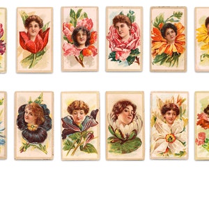 Vintage bloemendames, digitale theekaarten, afdrukbare mooie dames, commercieel gebruik, direct downloaden