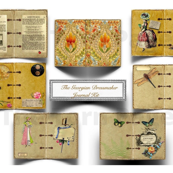 Junk Journal Kit, The Georgian Dressmaker Kit, Vintage Ephemera, Collage Sheets, Digital Download Kit, Printable Paper, Journal Pages