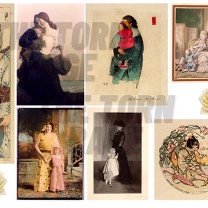 Día de las Madres Vintage, Niños, Floral, Útil para Diarios Basura Temáticos de Madres y Tarjetas del Día de la Madre, Uso Comercial