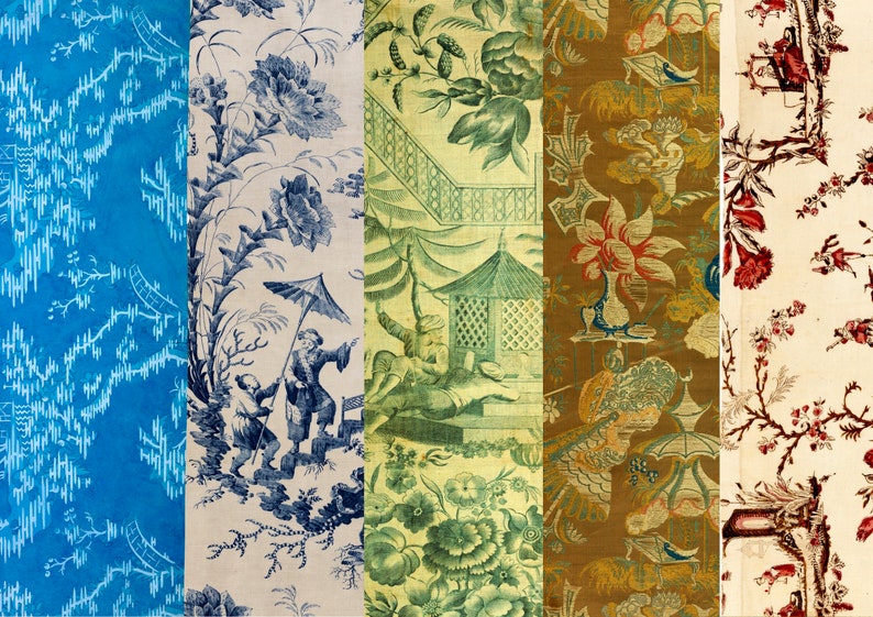 Puede incluir: Cinco muestras de tela con diferentes patrones. Las muestras son de diferentes colores y presentan dise&ntilde;os florales, geom&eacute;tricos y abstractos.